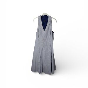 Talbots Navy Blue & White Striped Halter A Line Dress Size 14